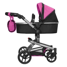 Коляска для куклы Carrello Fortuna 9695 Rose red малиновая 2 в 1 с сумочкой